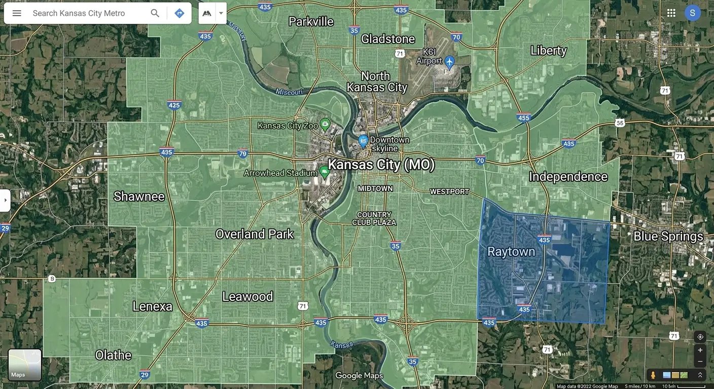 Jiffy Junk yard debris removal service area map - Kansas City Metro